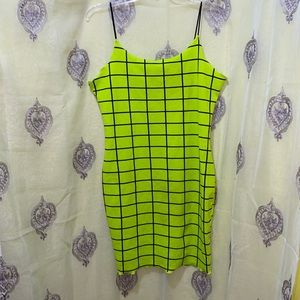 SHEIN LIME POLYESTER/SPANDEX CHECKERED SLIP DRESS STITCHED RAW HEM SZ XL